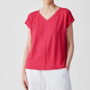 Tahari Linen Tee Summer Red Relaxed Short Sleeve V-neck M Classic Casual Layer